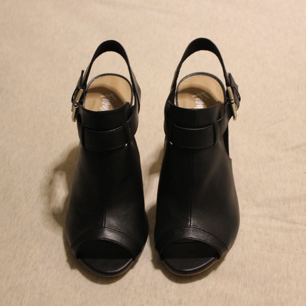 Vintage Black Faux Leather Cork Slingback Heels